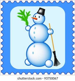 Snowman stamp icon in vector illustration