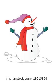 Snowman is standing alone but happy