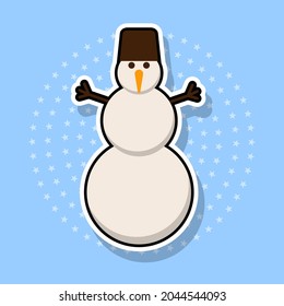 Snowman sticker, isolated object. Vector illustration.