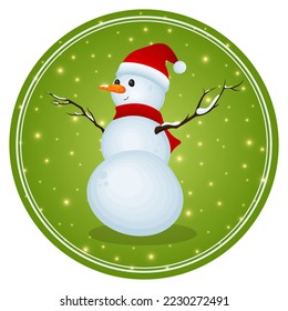 Snowman, sticker, tag. Vector illustration