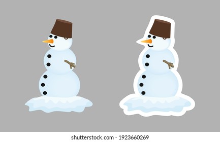 Etiqueta de hombre de nieve con borde blanco. Clásico simple de nieve vectorial