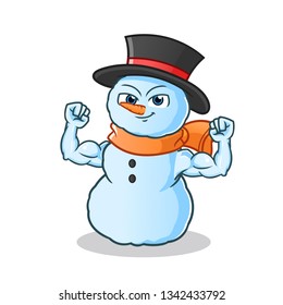 snowman strong muscle mascot vector cartoon illustration