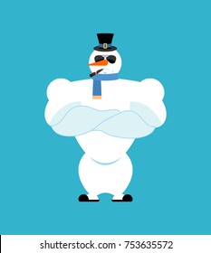 Snowman strong. Snowman Serious Powerful. hard sport New Year and Christmas vector illustration