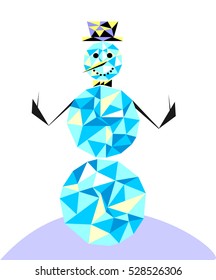 Snowman in the style of the polygon. Winter character in the classic bowler hat