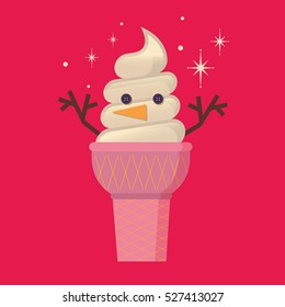 snowman sundae cone vector/illustration