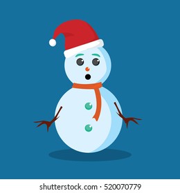 Snowman with surprised confused facial expression vector illustration