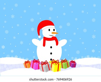 Snowman surrounded by Christmas presents