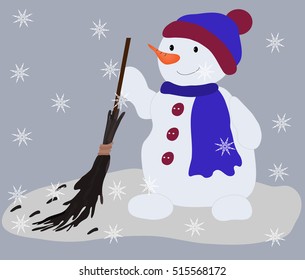 snowman sweeps the street