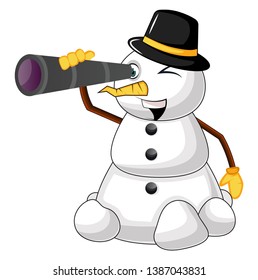 Snowman with telescope illustration vector on white background