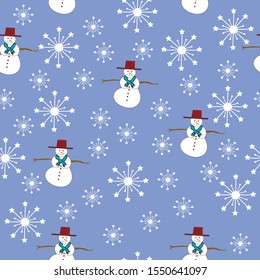 Snowman Theme Vector Seamless Pattern