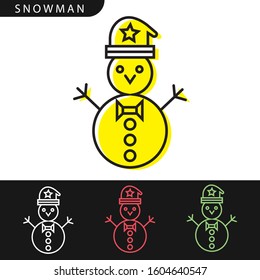 Snowman Thin Line Winter Icon flat design