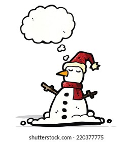 boneco de neve com bolha de pensamento cartoon