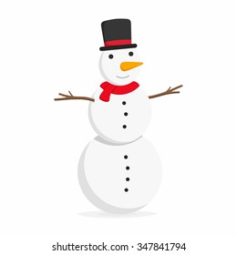  Snowman with top hat on White background. Vector illustration