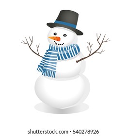 snowman in a top hat and red scarf. Winter figure of snow