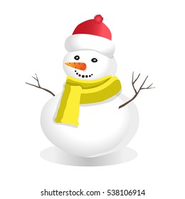snowman in a top hat and scarf. Winter figure of snow