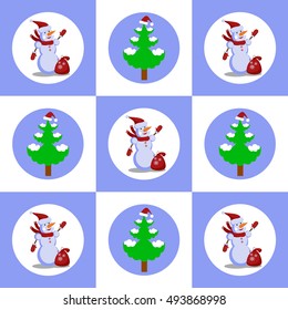Snowman and tree.