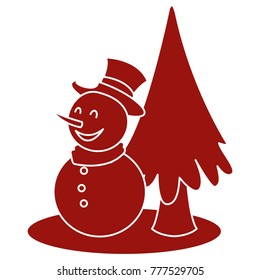 Snowman and tree christmas cartoon
