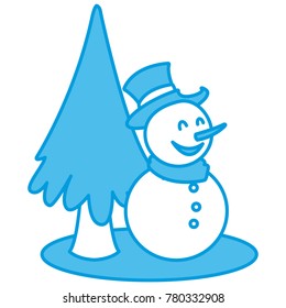 Snowman and tree christmas cartoon