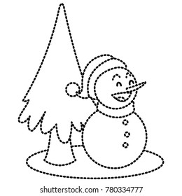 Snowman and tree christmas cartoon