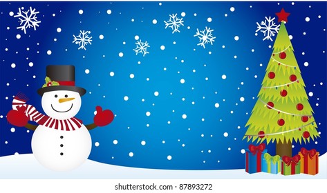 snowman with tree christmas on snowman, christmas. vector