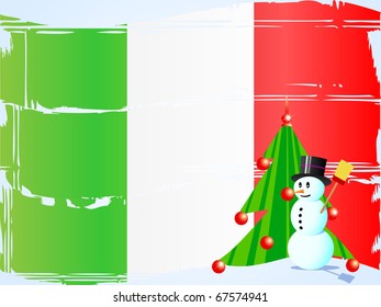 Snowman and tree on the Italian flag