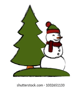 Snowman with tree pine
