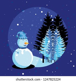 snowman with tree pine of christmas