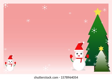 snowman and tree with snowflake for background.christmas card.vector.
