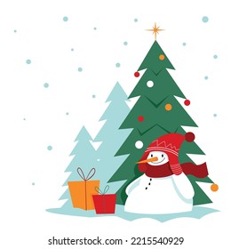 Snowman under the Christmas tree.
