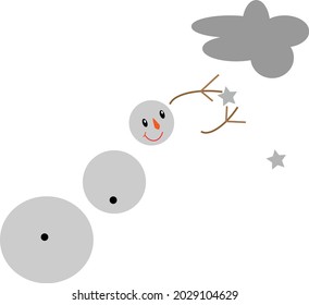 snowman under the cloud catches the stars image on a white background for postcards