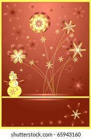 Snowman under firework.