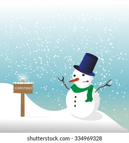 snowman under a snowfall