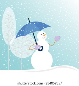 Snowman under the umbrella