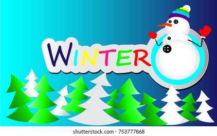 Snowman vector background.  Christms design, decor. Cute illustration for a postcard, poster, banner.