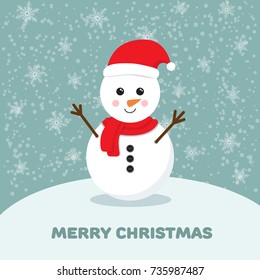 Snowman Vector Cartoon Character In Red Hat And Scarf