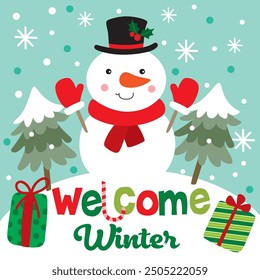 Snowman vector Character For Christmas Card or Bag design
