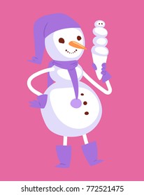 Snowman vector cute cartoon winter christmas character man holiday merry xmas snow people illustration