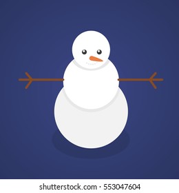 Snowman vector flat illustration on blue background