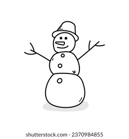 Snowman vector icon in doodle style. Symbol pigskin in simple design. Cartoon object hand drawn isolated on white background.
