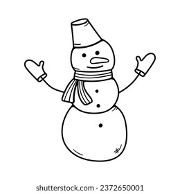 Icono vector Snowman en estilo doodle. Piel de pigmento de símbolo de diseño simple. Objeto de caricatura dibujado a mano aislado sobre fondo blanco.