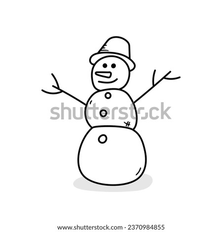 Snowman vector icon in doodle style. Symbol pigskin in simple design. Cartoon object hand drawn isolated on white background.