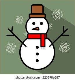 snowman vector icon with green background, vector illustation, shadow 