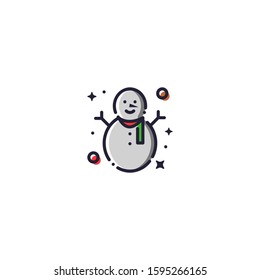 Snowman Vector Icon Illustration. Merry Christmas. Filled Outline Style. Sticker. Snow.