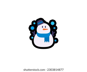 Snowman vector icon on white background. Snow man with hat and scarf. Snowman emoji illustration. Isolated Snowman vector emoticon