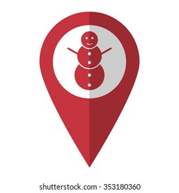 snowman - vector icon; red map  pointer