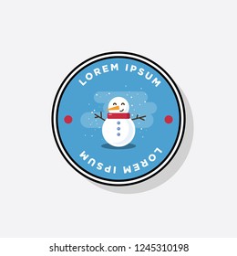 Snowman Vector Illustration Badge Flat Style Design