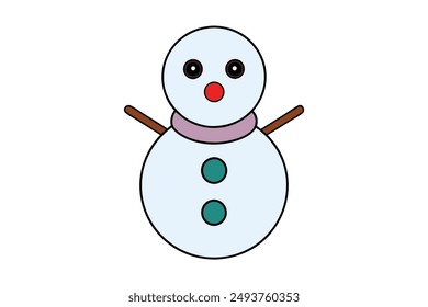 Snowman Vector Illustration Cartoon, Clipart, and Line Art Design