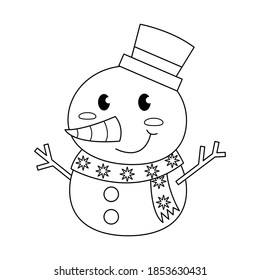 Snowman vector illustration cartoon coloring page. Cute Christmas vector cartoon.