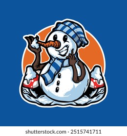Ilustração vetorial de boneco de neve. Mascote de desenhos animados para o inverno