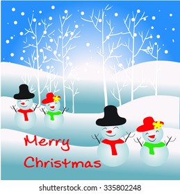 Snowman. Vector illustration of a snowman for Christmas card

